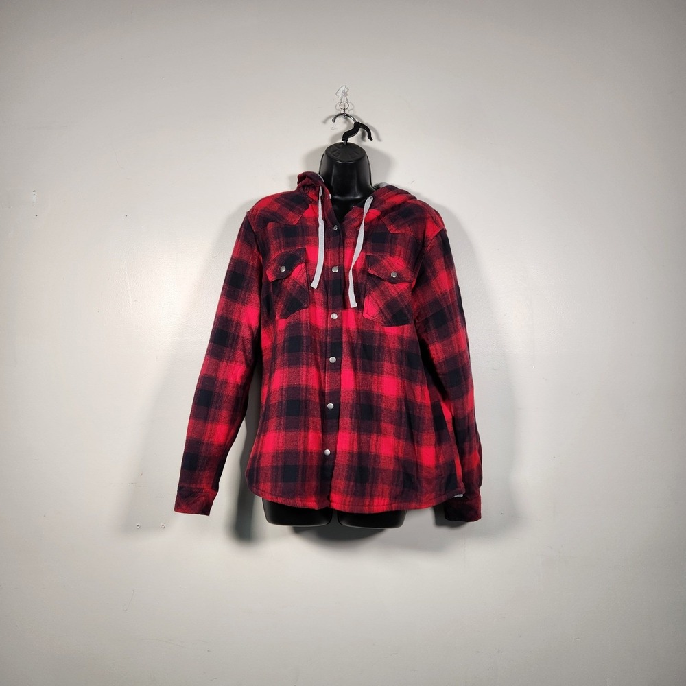 ROPER Plaid Hooded Shacket Womens L Red Thermal Lined Insulated Flannel Jacket